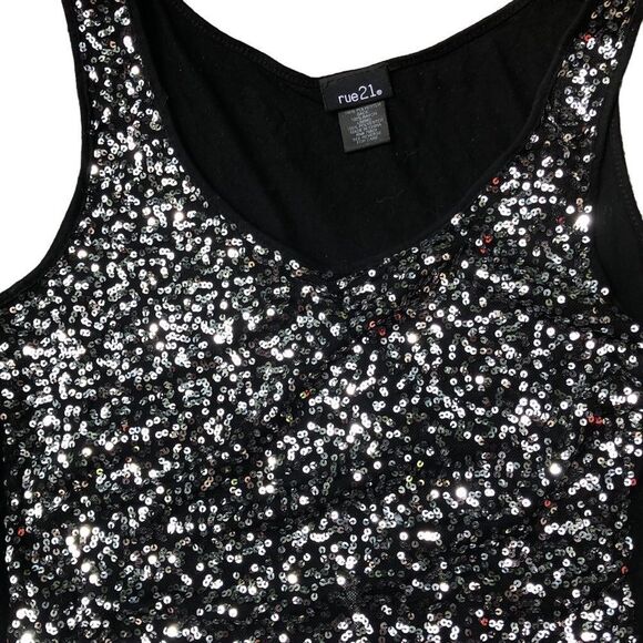 Rue 21 black tank top with silver sequins. Size medium - Picture 2 of 6